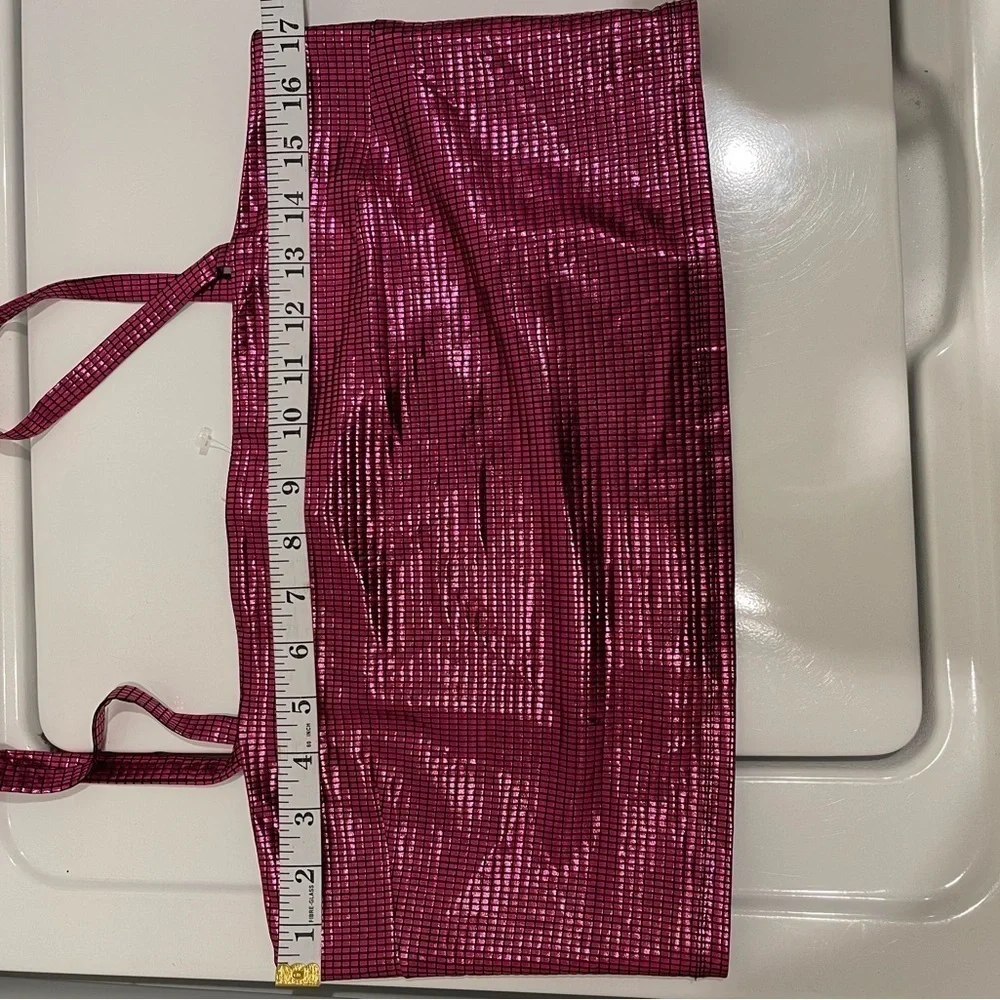 NWT Women’s M Medium  FORE Collection Disco Crop Top Shimmer Pink Black​​​​​​ - Picture 7 of 9